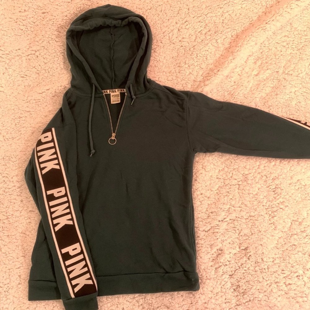 PINK Quarter Zip Green Hoodie